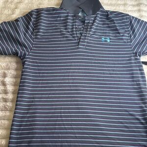 Under Armour Men's Polo Shirt - Black with Blue Stripes